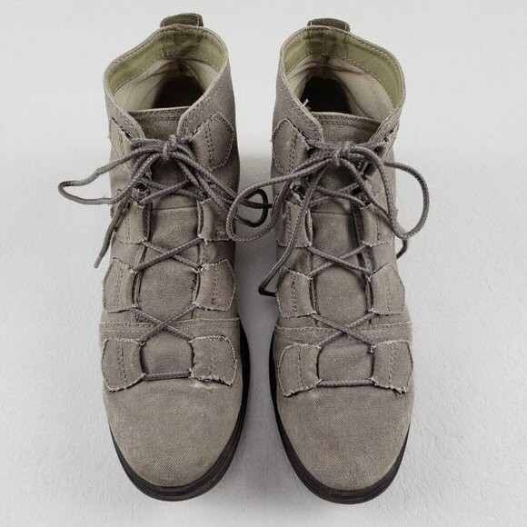 Sorel Major Carly Lace Up Boot Womens 8.5 Beige Canvas Ankle Military Combat - Picture 3 of 10